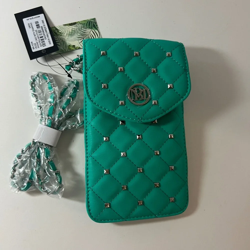Studio Badgley Mischka Phone Case Diamond Quilting Studs Green NWT‎